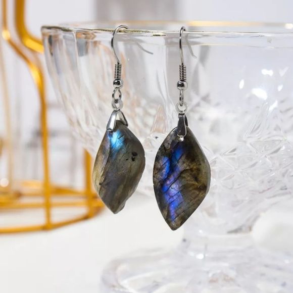 Sterling Silver blue flash labradorite Natural stone drop boho earrings - Picture 1 of 4